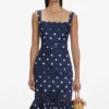 Navy Polka Dot Linen Midi Dress Navy Polka Dot Linen Midi Dress