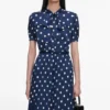 Navy Polka Dot Satin Midi Dress Navy Polka Dot Satin Midi Dress