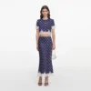 Navy Polka Dot Satin Midi Skirt Navy Polka Dot Satin Midi Skirt