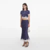 Navy Polka Dot Satin Midi Skirt Navy Polka Dot Satin Midi Skirt