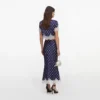 Navy Polka Dot Satin Midi Skirt Navy Polka Dot Satin Midi Skirt