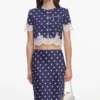 Navy Polka Dot Satin Midi Skirt Navy Polka Dot Satin Midi Skirt