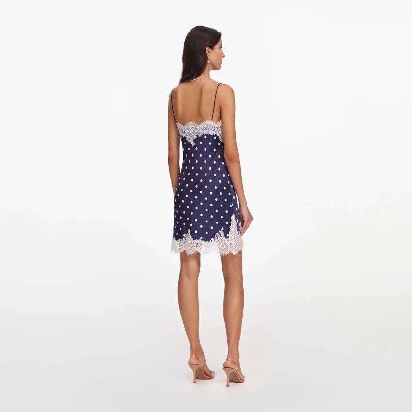 Navy Polka Dot Satin Mini Dress Navy Polka Dot Satin Mini Dress