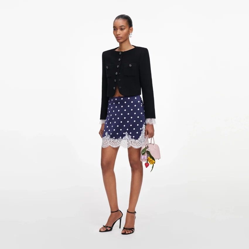 Navy Polka Dot Satin Mini Skirt Navy Polka Dot Satin Mini Skirt