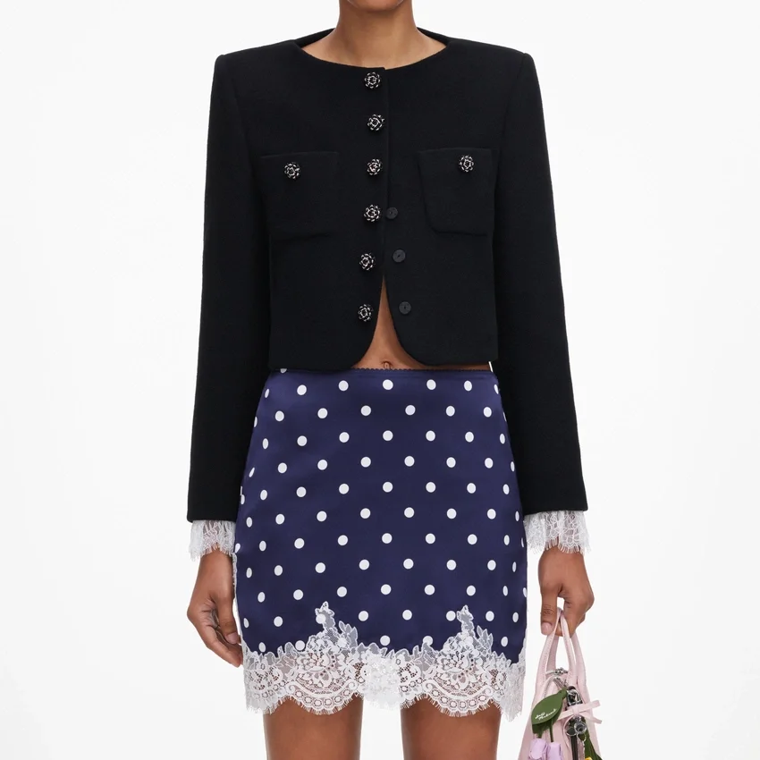 Navy Polka Dot Satin Mini Skirt Navy Polka Dot Satin Mini Skirt