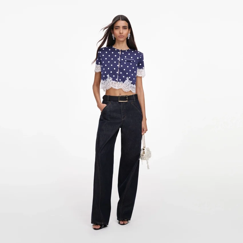 Navy Polka Dot Satin Top Navy Polka Dot Satin Top