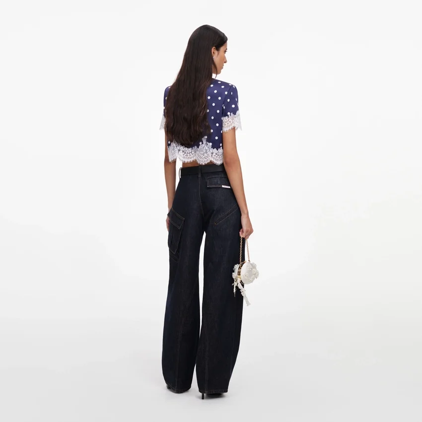 Navy Polka Dot Satin Top Navy Polka Dot Satin Top