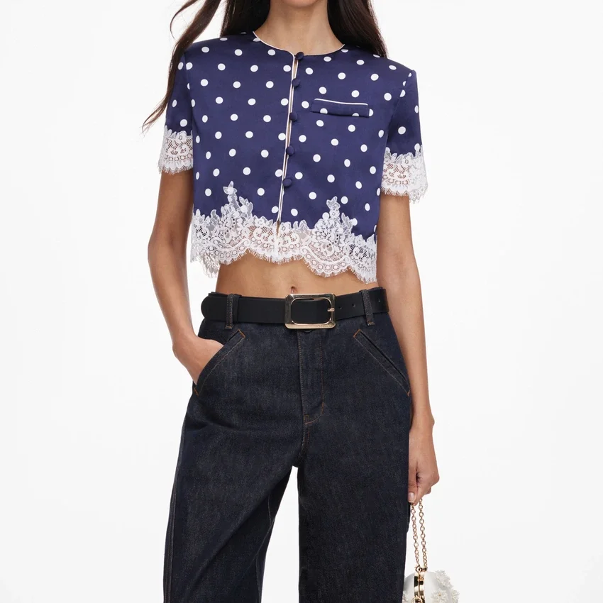 Navy Polka Dot Satin Top Navy Polka Dot Satin Top