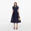 Navy Ramie Collared Midi Dress Navy Ramie Collared Midi Dress