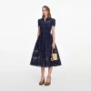 Navy Ramie Collared Midi Dress Navy Ramie Collared Midi Dress