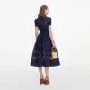 Navy Ramie Collared Midi Dress Navy Ramie Collared Midi Dress