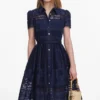 Navy Ramie Collared Midi Dress Navy Ramie Collared Midi Dress