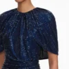 Navy Rhinestone Cape Sleeve Midi Dress Navy Rhinestone Cape Sleeve Midi Dress