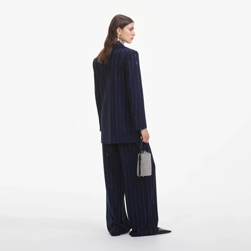 Navy Rhinestone Pinstripe Trousers Navy Rhinestone Pinstripe Trousers