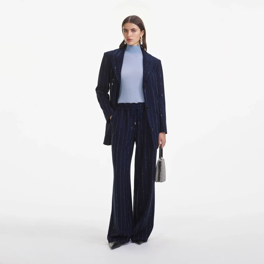 Navy Rhinestone Pinstripe Trousers Navy Rhinestone Pinstripe Trousers