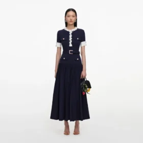 Navy Rib Knit Midi Dress