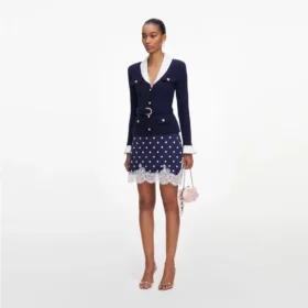Navy Ribbed Knit Cardigan