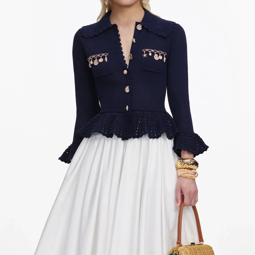 Navy Shell Embellished Cardigan Navy Shell Embellished Cardigan