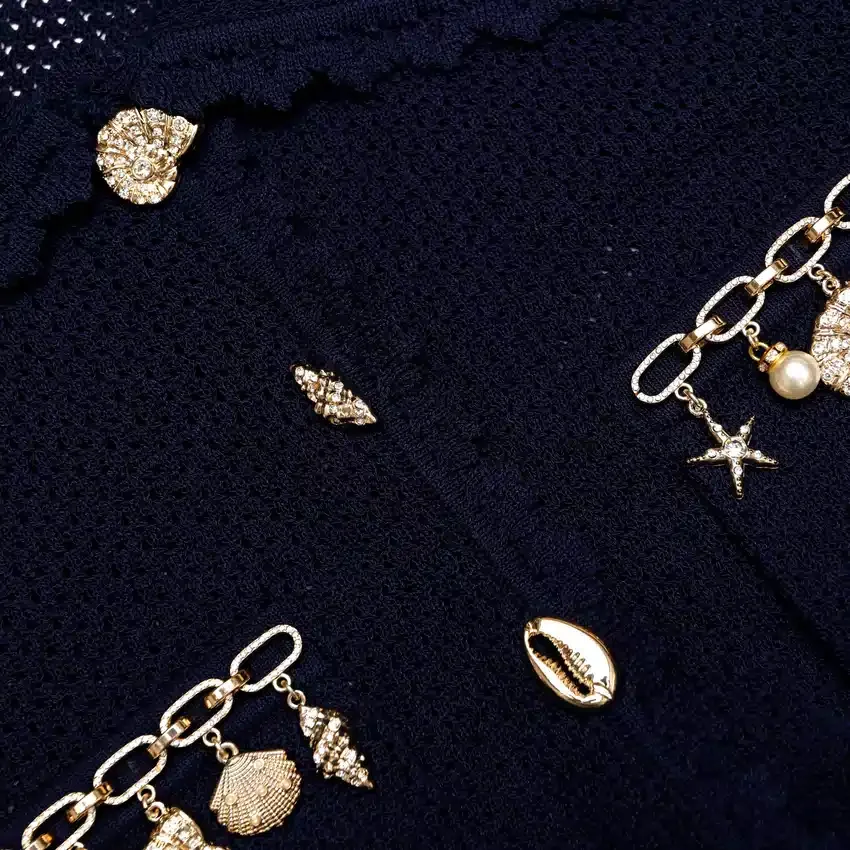 Navy Shell Embellished Cardigan Navy Shell Embellished Cardigan
