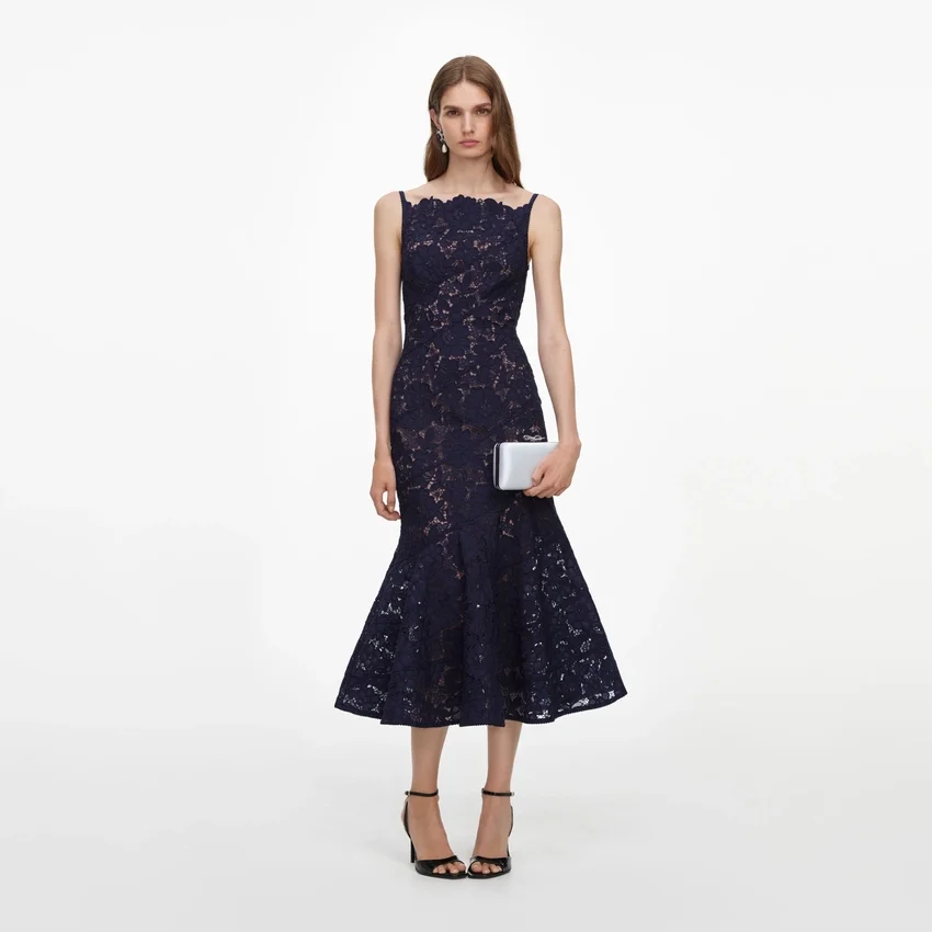 Navy Spiral Lace Midi Dress Navy Spiral Lace Midi Dress