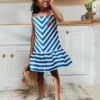 Navy Stripe Cherry Motif Dress