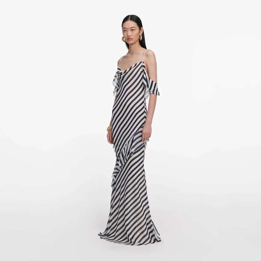 Navy Stripe Georgette Maxi Dress Navy Stripe Georgette Maxi Dress