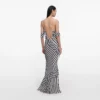 Navy Stripe Georgette Maxi Dress Navy Stripe Georgette Maxi Dress