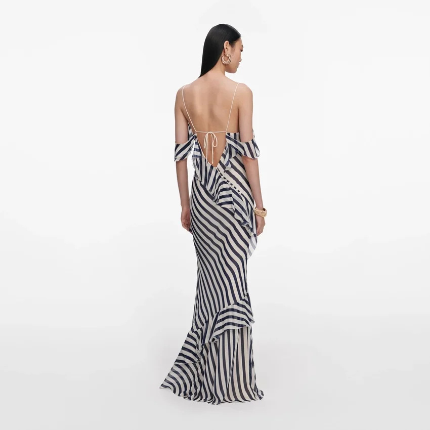 Navy Stripe Georgette Maxi Dress Navy Stripe Georgette Maxi Dress