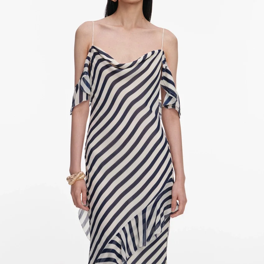 Navy Stripe Georgette Maxi Dress Navy Stripe Georgette Maxi Dress