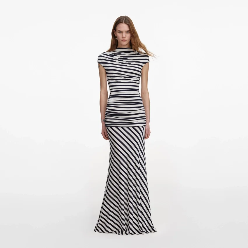 Navy Stripe Jersey Maxi Dress Navy Stripe Jersey Maxi Dress