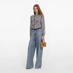 Navy Stripe Tie Neck Blouse