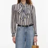 Navy Stripe Tie Neck Blouse Navy Stripe Tie Neck Blouse