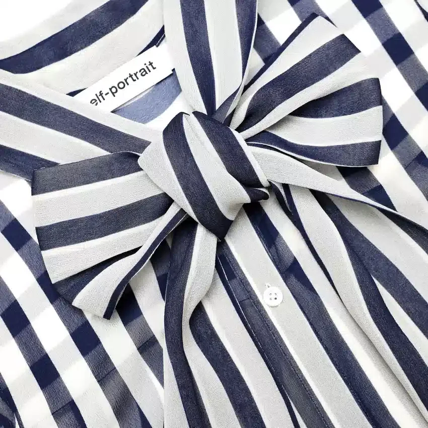 Navy Stripe Tie Neck Blouse Navy Stripe Tie Neck Blouse