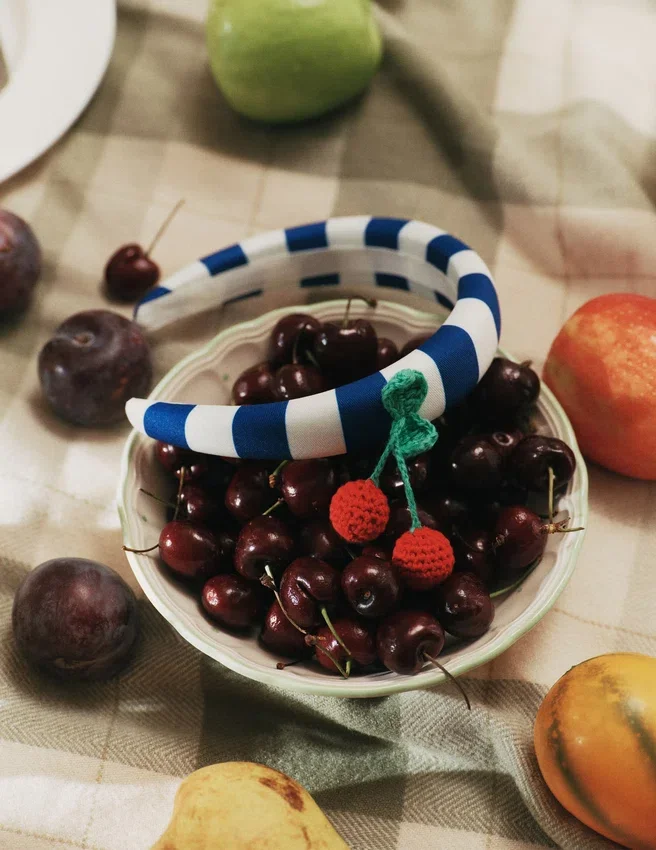 Navy Striped Cherry Motif Headband Navy Striped Cherry Motif Headband