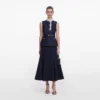 Navy Taffeta Contrast Frill Midi Dress