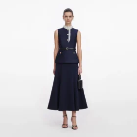Navy Taffeta Contrast Frill Midi Dress Navy Taffeta Contrast Frill Midi Dress