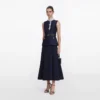 Navy Taffeta Contrast Frill Midi Dress