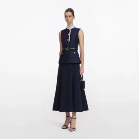 Navy Taffeta Contrast Frill Midi Dress Navy Taffeta Contrast Frill Midi Dress