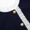 Navy Taffeta Contrast Frill Midi Dress