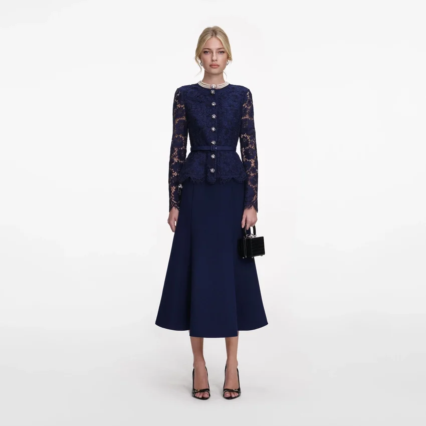 Navy Tailored Lace Midi Dress Navy Tailored Lace Midi Dress