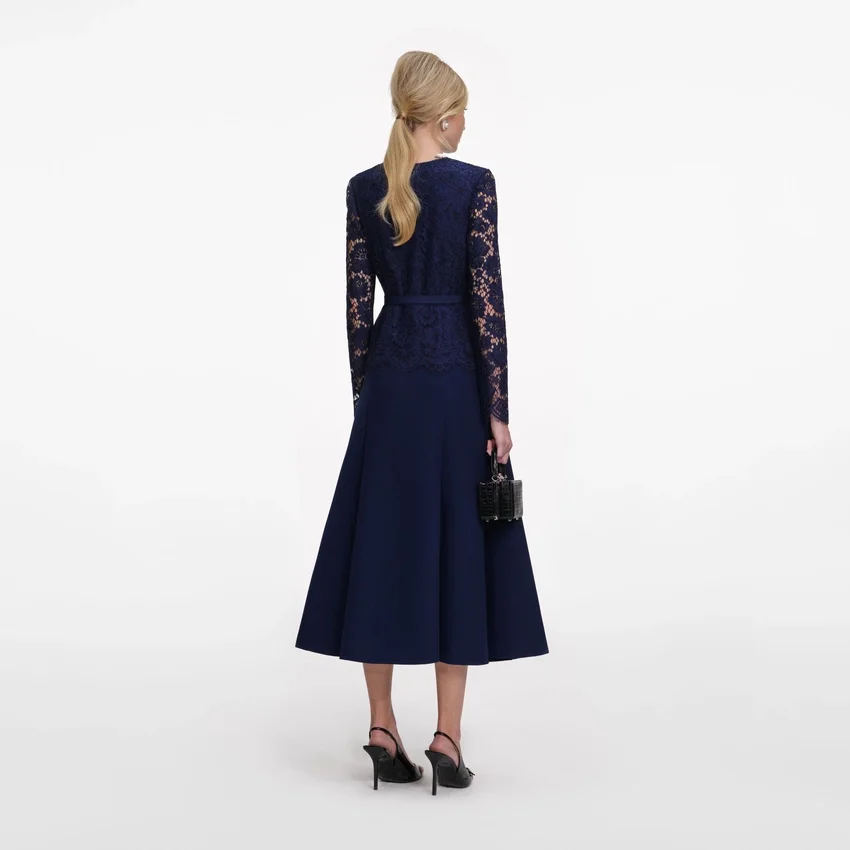 Navy Tailored Lace Midi Dress Navy Tailored Lace Midi Dress