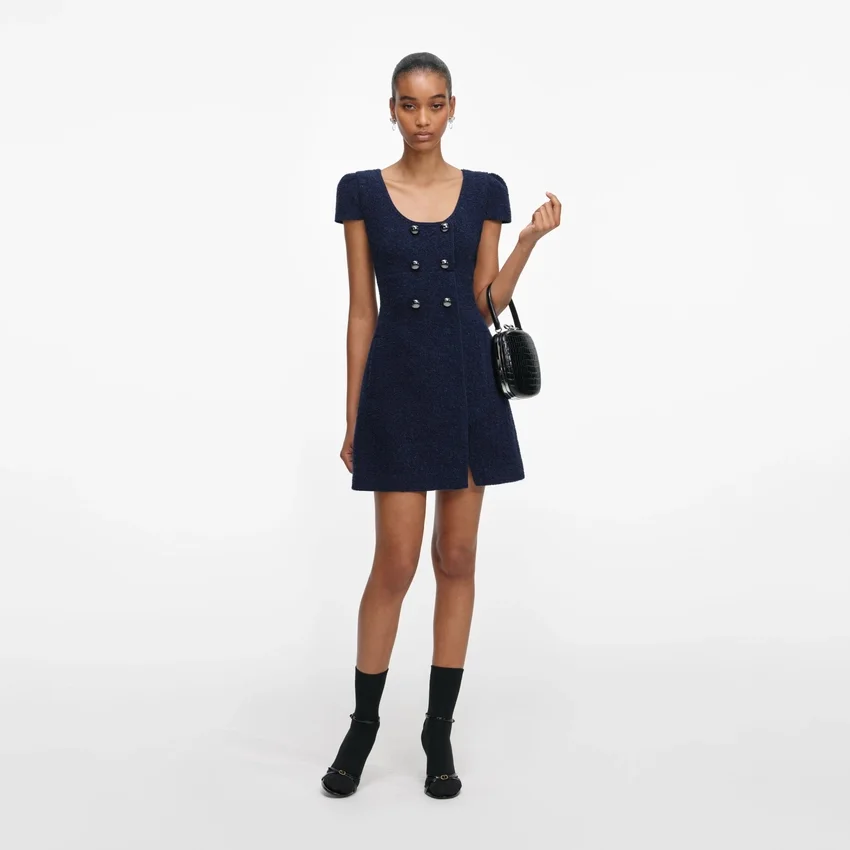 Navy Textured Boucle Mini Dress Navy Textured Boucle Mini Dress