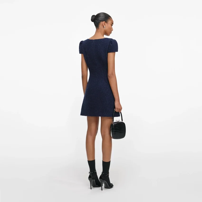 Navy Textured Boucle Mini Dress Navy Textured Boucle Mini Dress