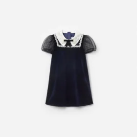 Navy Velvet Tulle Flower Trim Dress Navy Velvet Tulle Flower Trim Dress