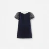 Navy Velvet Tulle Flower Trim Dress Navy Velvet Tulle Flower Trim Dress