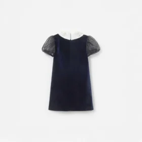 Navy Velvet Tulle Flower Trim Dress Navy Velvet Tulle Flower Trim Dress