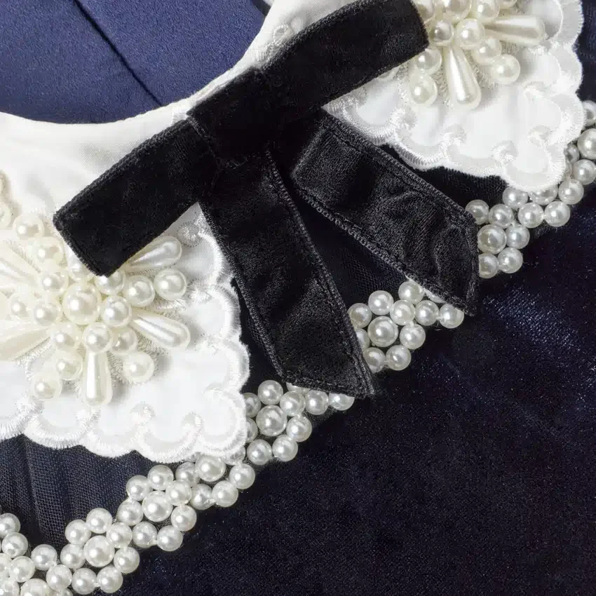 Navy Velvet Tulle Flower Trim Dress Navy Velvet Tulle Flower Trim Dress