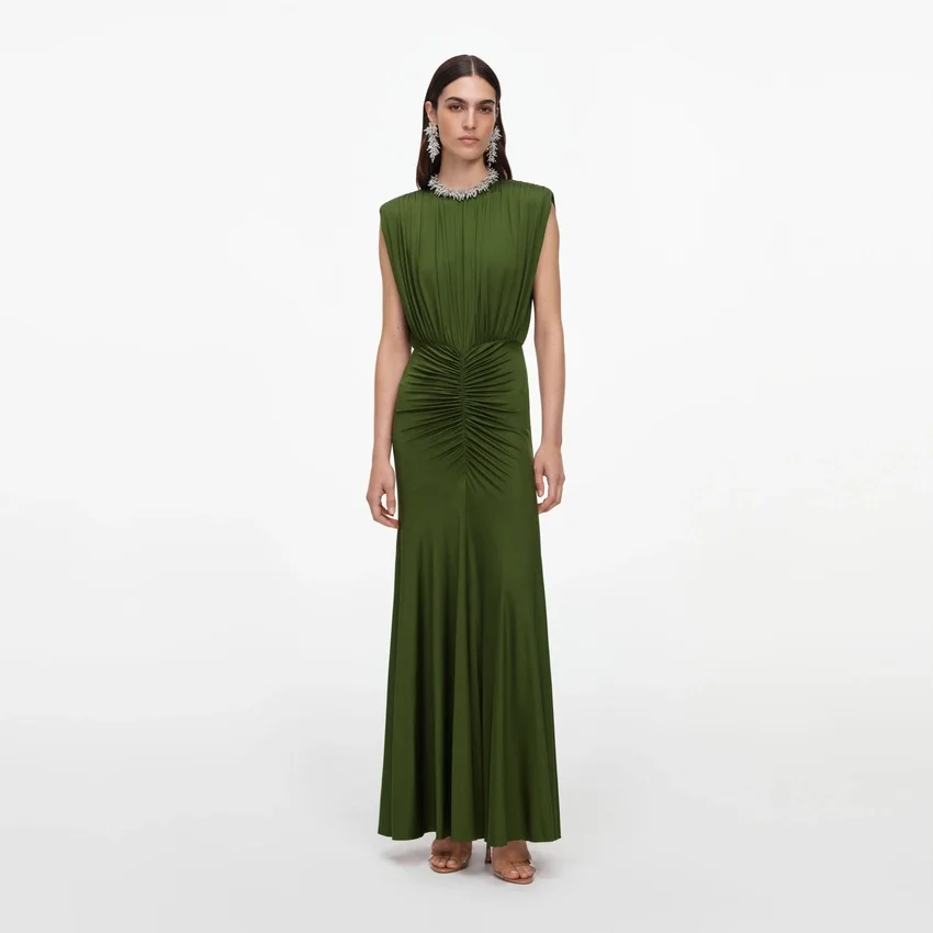 Olive Jersey Gathered Maxi Dress Olive Jersey Gathered Maxi Dress