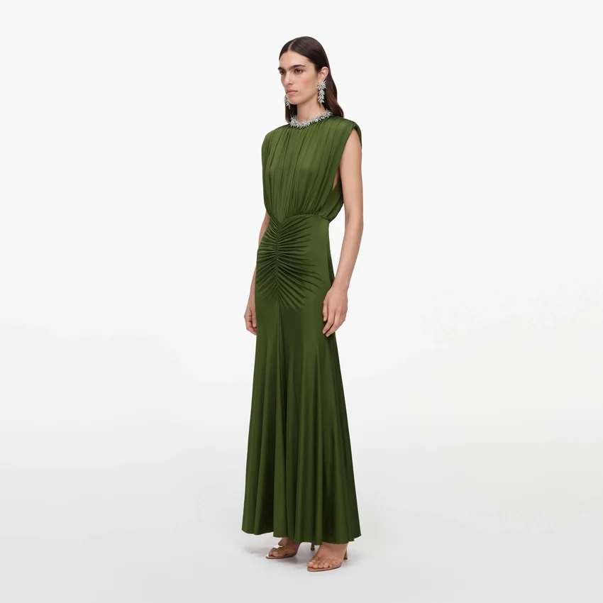 Olive Jersey Gathered Maxi Dress Olive Jersey Gathered Maxi Dress