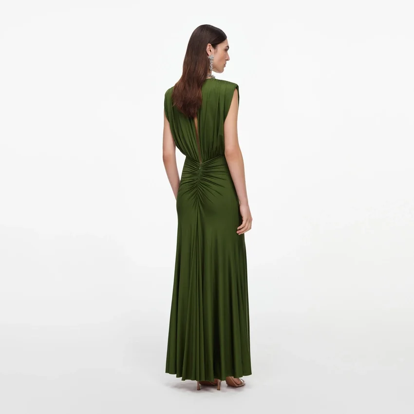Olive Jersey Gathered Maxi Dress Olive Jersey Gathered Maxi Dress